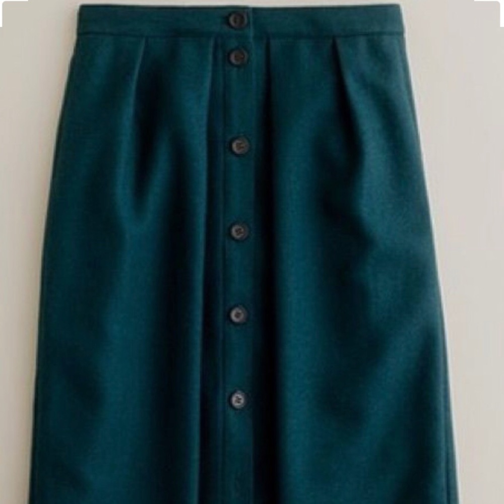J.Crew Double Serge Wool Flare Skirt Green 4